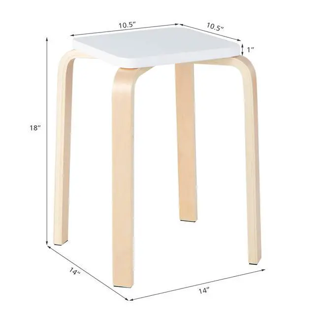 Alt view image 3 of 7 - 18-Inch Stackable Wooden School Stools Set of 4, Assorted Color | Portable Backless School Chairs with Square Top, Anti-Slip Felt Mats, Stacking Stools for Classroom, Dining Room, Kitchen