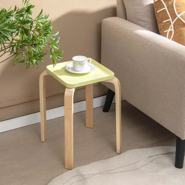 Alt view image 3 of 7 - Moccha Portable Wooden Stack Stools Set of 4, 18 Height Backless Square Stools with Anti-Slip Foot Pad, Stackable Morden Counter Chairs for Dining Room Kitchen Classroom, Assorted Color