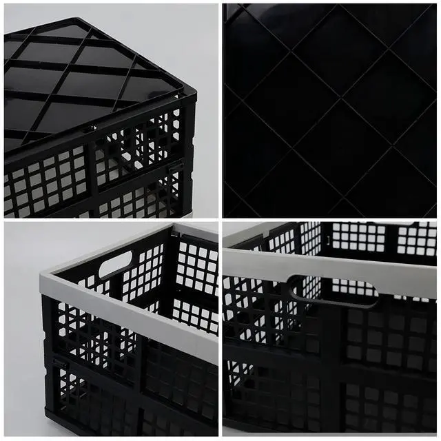 Alt view image 3 of 7 - 42 Liter Plastic Stackable Collapsible Crate, 4 Pack | Folding Crates Storage