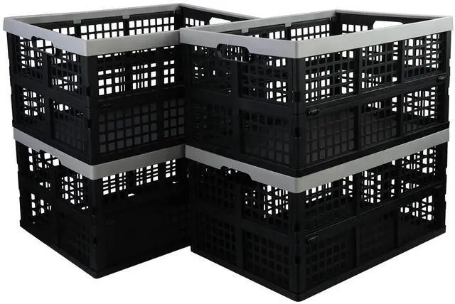 Main image of 42 Liter Plastic Stackable Collapsible Crate, 4 Pack | Folding Crates Storage