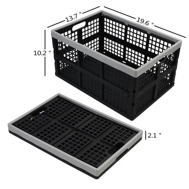 Alt view image 2 of 7 - 42 Liter Plastic Stackable Collapsible Crate, 4 Pack | Folding Crates Storage