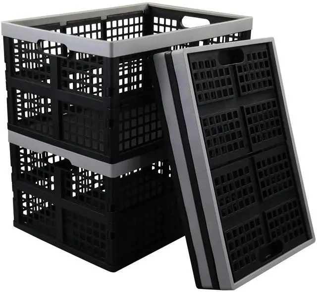 Main image of 4-Pack 40 L Collapsible Storage Crates, Large Storage Basket | Breathable Plastic, Collapsible Design, Side Carry Handles, Stackable Structure, for Garage, Pantry & Household Storage