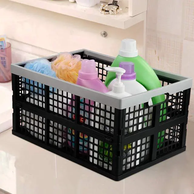 Alt view image 6 of 7 - 4-Pack 40 L Collapsible Storage Crates, Large Storage Basket | Breathable Plastic, Collapsible Design, Side Carry Handles, Stackable Structure, for Garage, Pantry & Household Storage