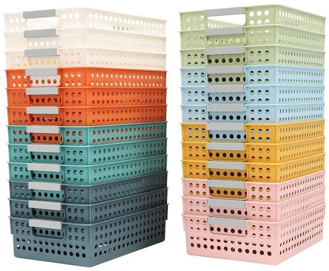 Main image of Turn In Trays Classroom,24 Pack Classroom Baskets For Classroom,Plastic Storage Baskets With Handles,Modern Colorful Organizer Baskets,Classroom Storage Bin Book Baskets For Pencils Storage