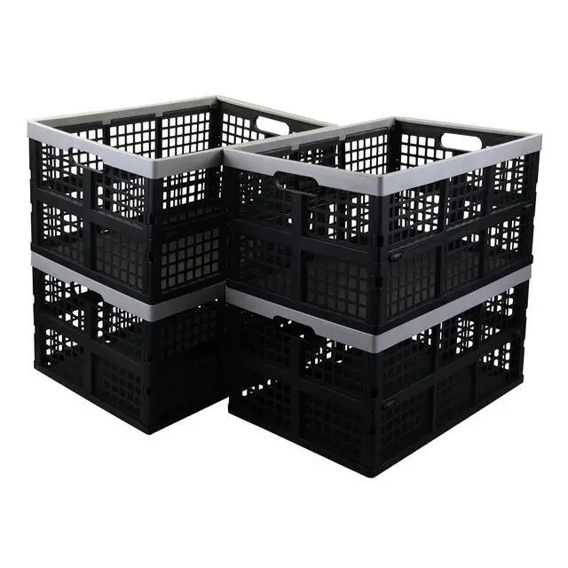 Alt view image 7 of 7 - 4-Pack 40 L Collapsible Storage Crates, Large Storage Basket | Breathable Plastic, Collapsible Design, Side Carry Handles, Stackable Structure, for Garage, Pantry & Household Storage