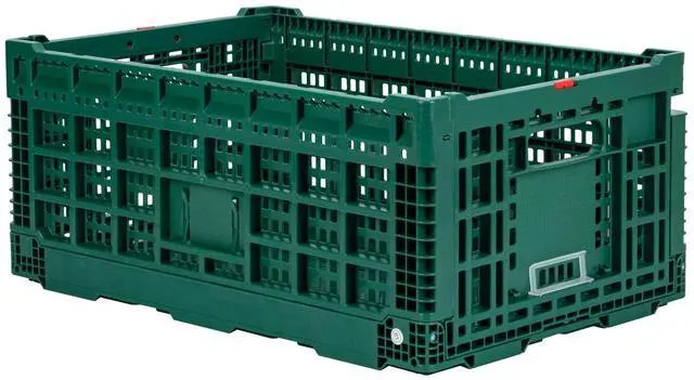 Main image of Cater Tek 43 Liter Collapsible Crate 1 Stackable Storage Crate - With Handles Mesh Design Green Plastic Folding Crate Heavy-Duty For Home Garage Or Commercial Use