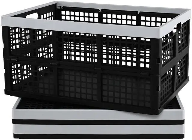 Main image of 3-Pack 66 L Large Plastic Collapsible Storage Crates, Black | Folding Storage Crates