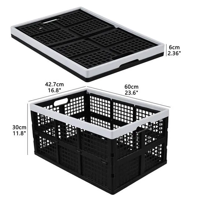 Alt view image 2 of 7 - 3-Pack 66 L Large Plastic Collapsible Storage Crates, Black | Folding Storage Crates