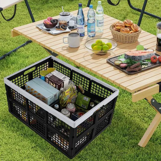 Alt view image 4 of 7 - 3-Pack 66 L Large Plastic Collapsible Storage Crates, Black | Folding Storage Crates