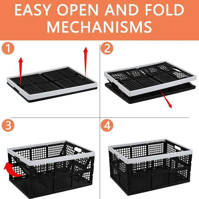 Alt view image 3 of 7 - 3-Pack 66 L Large Plastic Collapsible Storage Crates, Black | Folding Storage Crates