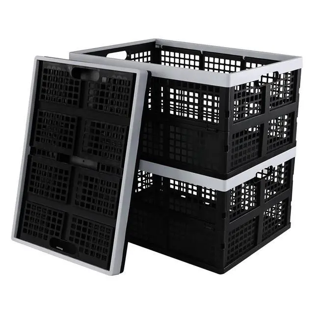 Alt view image 7 of 7 - 3-Pack 66 L Large Plastic Collapsible Storage Crates, Black | Folding Storage Crates