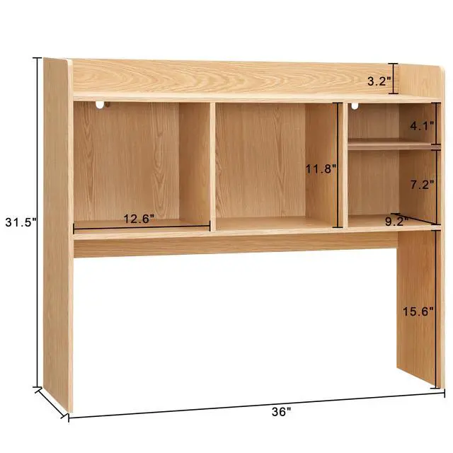 Alt view image 2 of 6 - Desktop Bookshelf, Wooden Desk Storage Hutch with 6 Shelves for Computer Desk, 3-Tier Desktop Display Organizer Rack for Office Home (Natural)