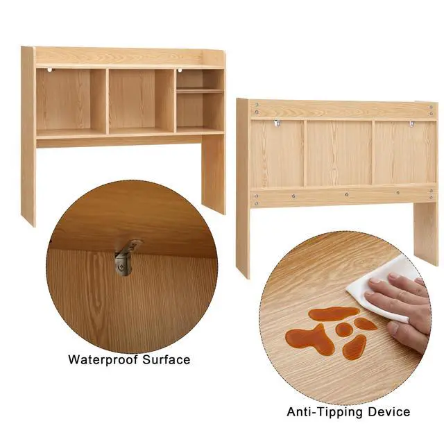 Alt view image 6 of 6 - Desktop Bookshelf, Wooden Desk Storage Hutch with 6 Shelves for Computer Desk, 3-Tier Desktop Display Organizer Rack for Office Home (Natural)
