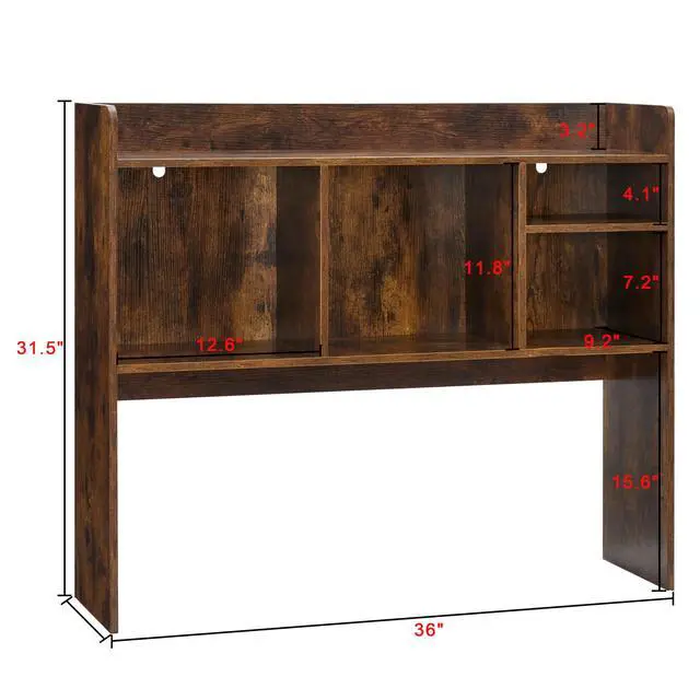 Alt view image 2 of 6 - Desktop Bookshelf, Wooden Desk Storage Hutch with 6 Shelves for Computer Desk, 3-Tier Desktop Display Organizer Rack for Office Home (Brown)