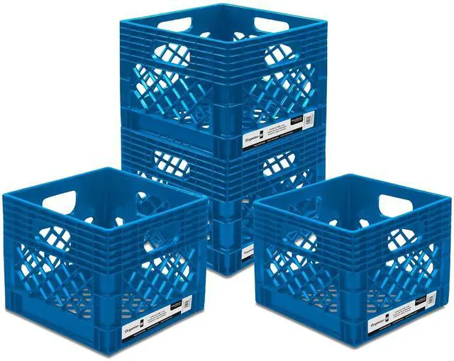 Main image of 4 Pack Storage Milk Crate, Heavy Duty Versatile Box Organizers with Easy-Grip Handles, Interior 12.25"L x 12.25"W x 10.5"H, Blue