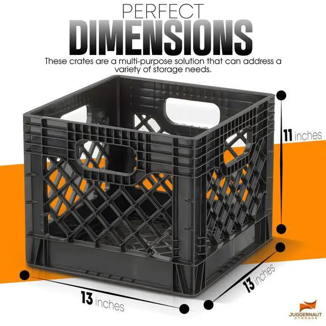 Alt view image 2 of 7 - Juggernaut 16 Quart Storage Crate, Milk Crate Plastic Basket w/ 4 Handles, Organizer Bins for Office Storage & Classroom Organization, 4-Pack, Black