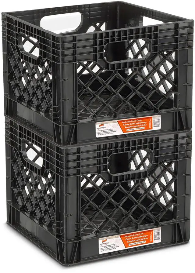Main image of Juggernaut 16 Quart Storage Crate, Milk Crate Plastic Basket w/ 4 Handles, Organizer Bins for Office Storage & Classroom Organization, 4-Pack, Black