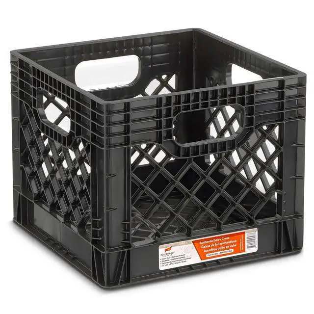 Alt view image 5 of 7 - Juggernaut 16 Quart Storage Crate, Milk Crate Plastic Basket w/ 4 Handles, Organizer Bins for Office Storage & Classroom Organization, 4-Pack, Black