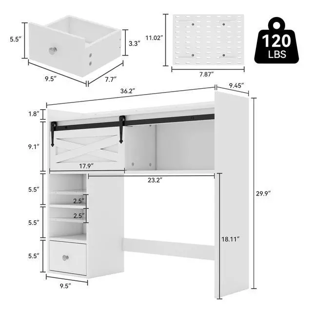 Alt view image 2 of 7 - Desktop Bookshelf, Desk Shelf with Drawer for Computer Desk, 36.22" 7-Tier Adjustable Desktop Hutch Organizer with Pegboard for Home Office, Oak
