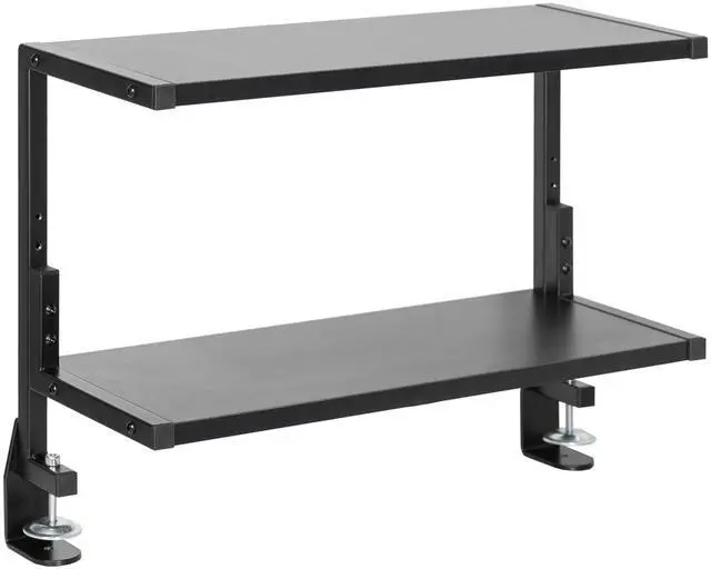Main image of Black Clamp-on 24 inch 2-Tier Desk Shelf, STAND-SHELF24C | Above or Below Desk, 2 Level Shelving Unit for Table Accessories, Gaming Devices, and More, Storage Tray, Desktop Organizer