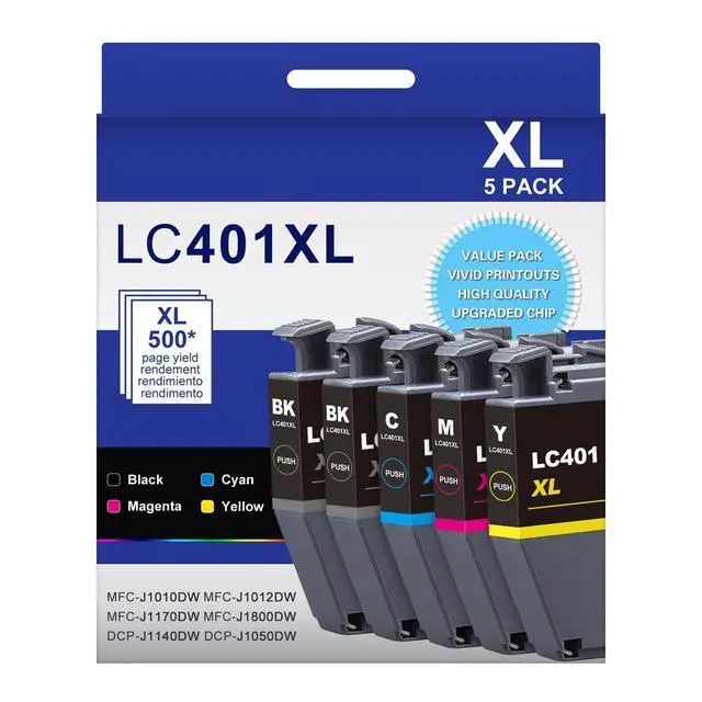 Main image of LC401XL LC401 5-Packs High Yield J1010DW Ink Cartridges Compatible for Brother 401XL LC-401 Ink Cartridges Work with MFC-J1010DW MFC-J1170DW MFC-J1012DW MFC-J1800DW (2 Black, 1 Cyan Magenta Yellow)