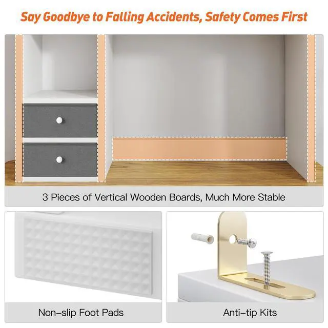 Alt view image 4 of 7 - Desktop Bookshelf, 7 Shelves and 2 Drawers, Adjustable Shelf, White | Small Space Organizers, Anti-Tip for Secure Stability