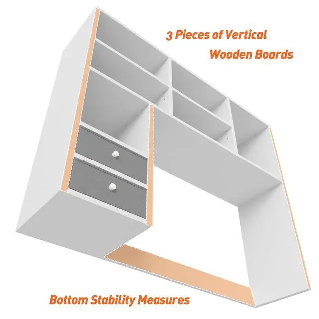 Alt view image 7 of 7 - Desktop Bookshelf, 7 Shelves and 2 Drawers, Adjustable Shelf, White | Small Space Organizers, Anti-Tip for Secure Stability