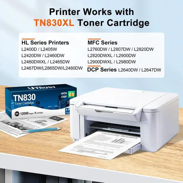 Alt view image 2 of 7 - Compatible TN830XL Toner Cartridge Replacement for Brother TN830XL TN830 830XL Toner Work with Brother DCP-L2640DW HL-L2460DW HL-L2480DW HL-L2400D HL-L2405W MFC-L2820DW Printer 4 Pack TN830 High Yield