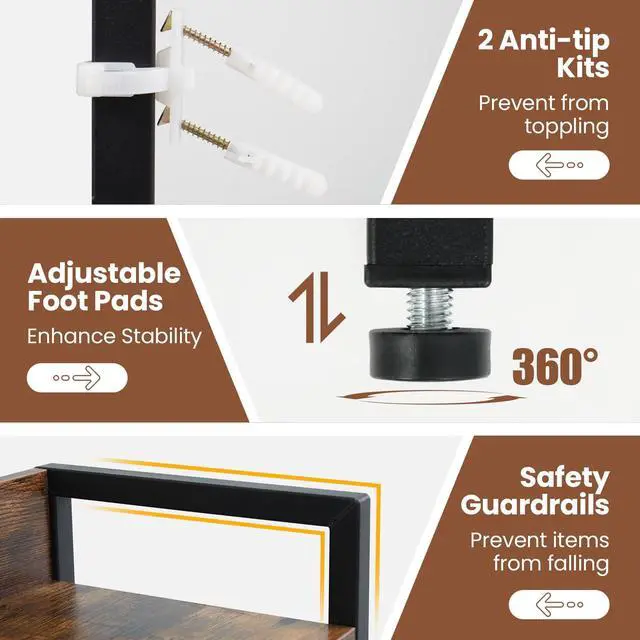 Alt view image 7 of 7 - Desktop Bookshelf for Computer Monitor Up to 32, 37" x 29" Countertop Storage Hutch with 4 Open Storage Shelves, Grid Panel, Anti-tip Device, 4-Tier Desktop Display Shelves for Home Office