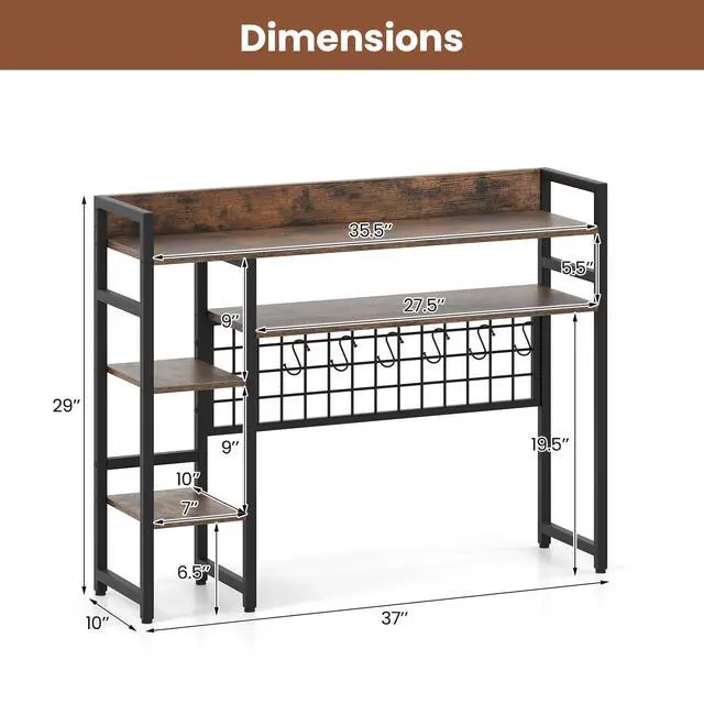 Alt view image 3 of 7 - Desktop Bookshelf for Computer Monitor Up to 32, 37" x 29" Countertop Storage Hutch with 4 Open Storage Shelves, Grid Panel, Anti-tip Device, 4-Tier Desktop Display Shelves for Home Office