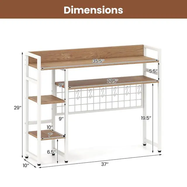 Alt view image 3 of 7 - Desktop Bookshelf for Computer Monitor Up to 32, Countertop Storage Hutch with 4 Open Storage Shelves, Grid Panel, Anti-tip Device, 4-Tier Desktop Display Shelves for Home Office (Natural)