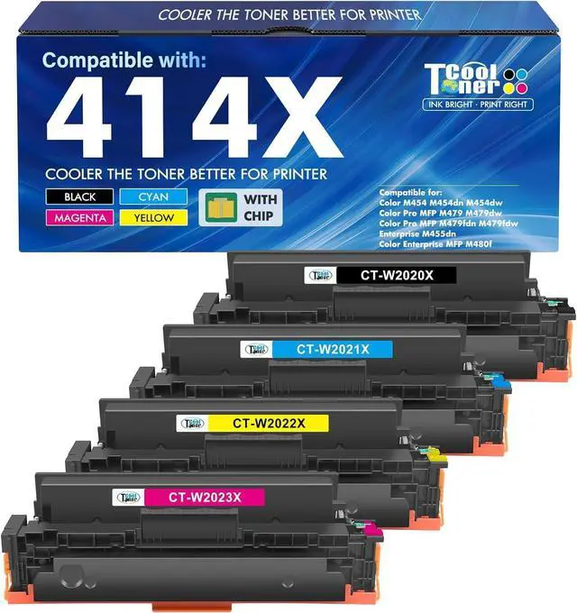 Main image of 414X Toner Cartridges 4 Pack High Yield for HP 414A 414 W2020X MFP M479fdw | Compatible for HP Color LaserJet Pro MFP M479fdw M479dw M479fdn M479 M454dw M454dn M455dn M454 M480f Printer Ink B/C/Y/M