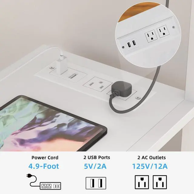 Alt view image 6 of 7 - Printer Stand with Charging Station and USB Ports, Large 3-Tier Mobile Printer Table with Storage Shelf, White Rolling Industrial Printer Cart with Lockable Wheels for Home Office