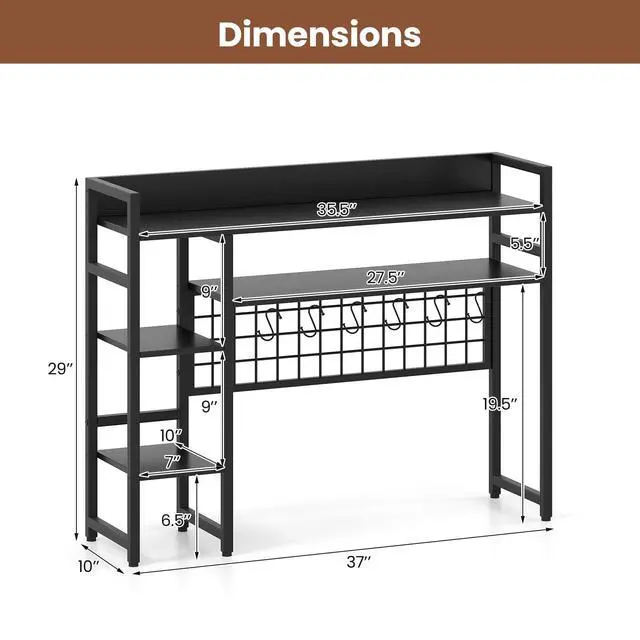 Alt view image 3 of 7 - Desktop Bookshelf for Computer 32 Monitor, 37" Countertop Storage Hutch with 4 Open Storage Shelves, Grid Panel, Anti-tip Device, 4-Tier Desktop Display Shelves for Home Office