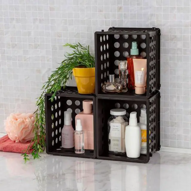 Alt view image 6 of 7 - Mini Crate, Stackable Plastic Storage Bin with Handles, Organize Home, Garage, Office, School, Dorm Room, Black, 24-Pack