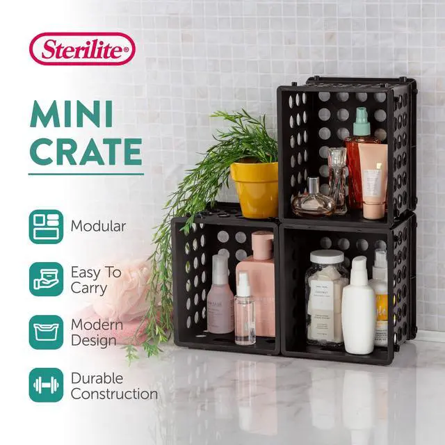 Alt view image 3 of 7 - Mini Crate, Stackable Plastic Storage Bin with Handles, Organize Home, Garage, Office, School, Dorm Room, Black, 24-Pack