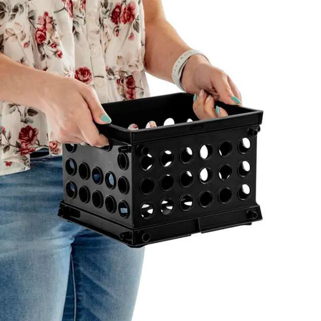 Alt view image 4 of 7 - Mini Crate, Stackable Plastic Storage Bin with Handles, Organize Home, Garage, Office, School, Dorm Room, Black, 24-Pack
