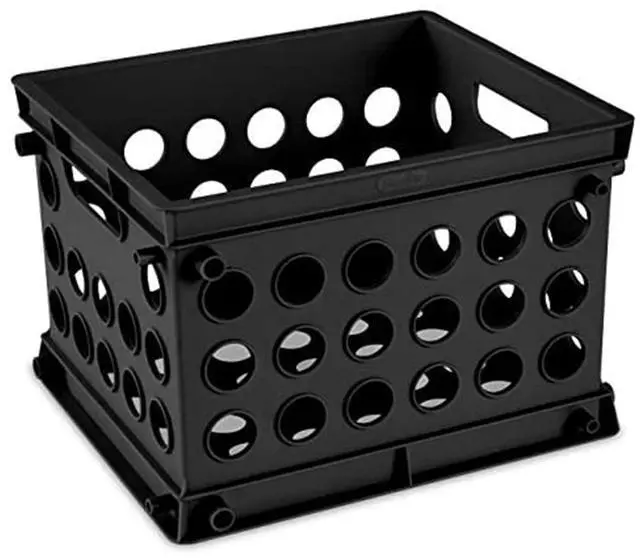 Main image of Mini Crate, Stackable Plastic Storage Bin with Handles, Organize Home, Garage, Office, School, Dorm Room, Black, 24-Pack