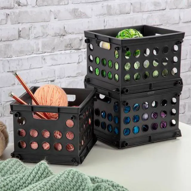 Alt view image 5 of 7 - Mini Crate, Stackable Plastic Storage Bin with Handles, Organize Home, Garage, Office, School, Dorm Room, Black, 24-Pack