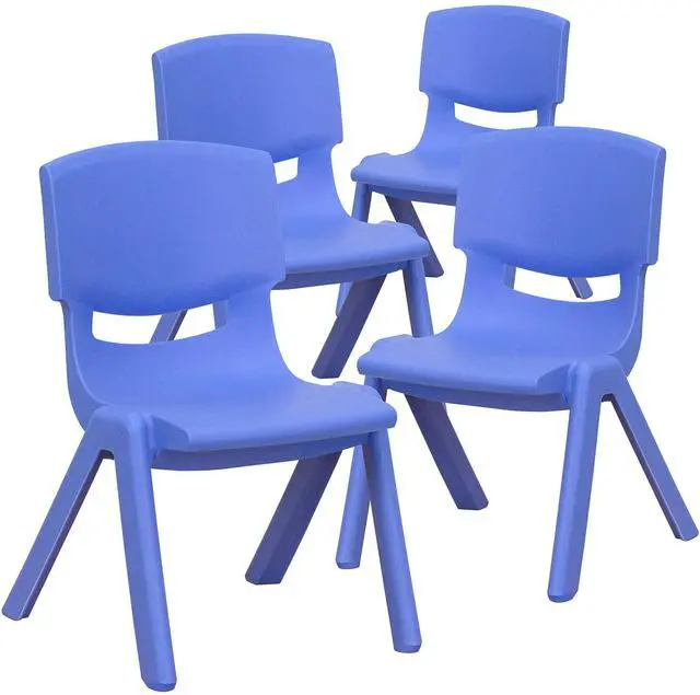 Alt view image 3 of 7 - 4 Pack Blue Plastic Stackable School Chair with 10.5" H Seat, Preschool Chair