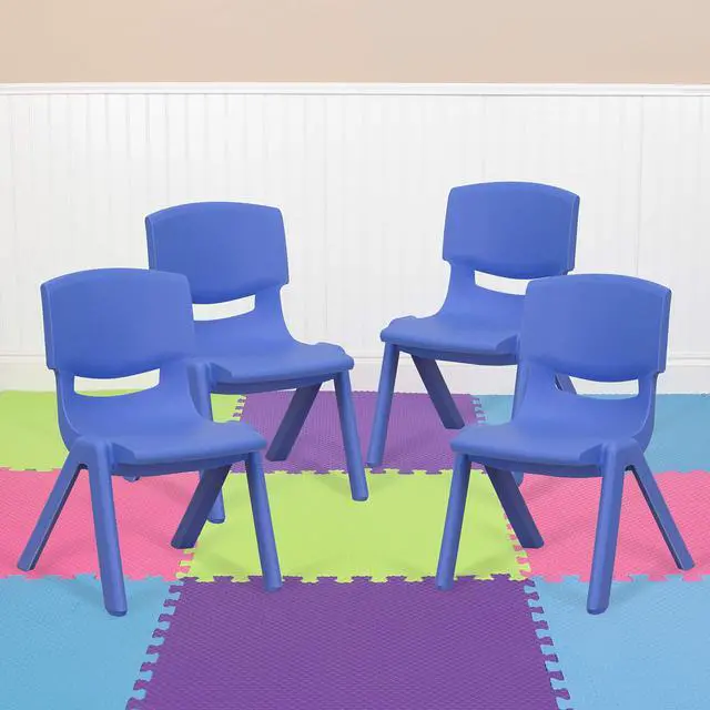 Main image of 4 Pack Blue Plastic Stackable School Chair with 10.5" H Seat, Preschool Chair