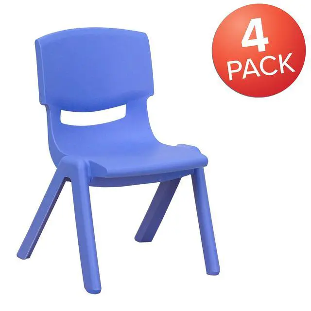 Alt view image 2 of 7 - 4 Pack Blue Plastic Stackable School Chair with 10.5" H Seat, Preschool Chair