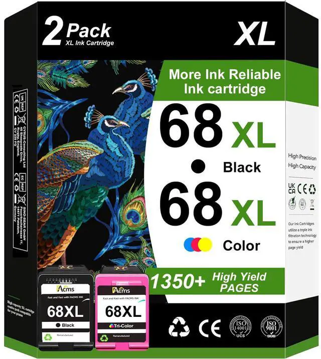 Main image of 68XL Ink Cartridges Replacement for HP 68e 68 XL Ink Cartridges Black Color Combo Pack Compatible for HP Envy 6155e, 6500e, 6552e, 6555e, 6558e, 6100e, 6152e Printer(2Pack)