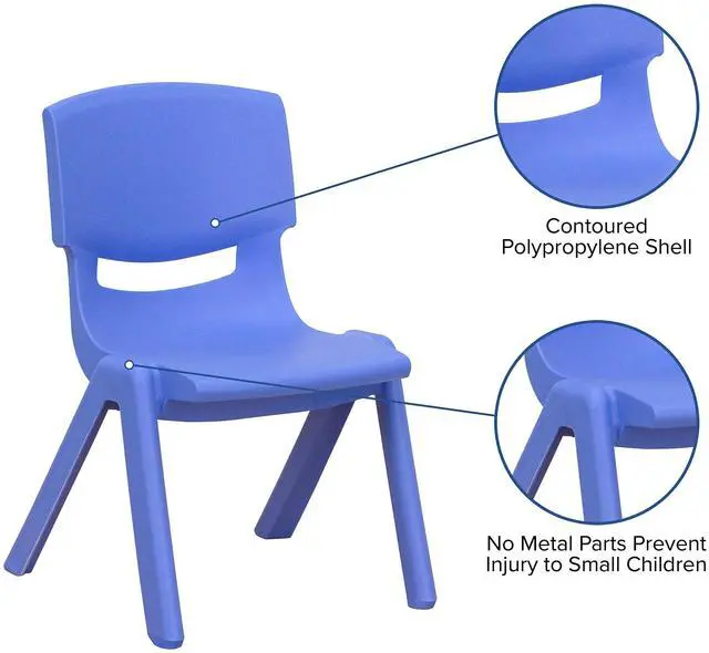 Alt view image 5 of 7 - 4 Pack Blue Plastic Stackable School Chair with 10.5" H Seat, Preschool Chair