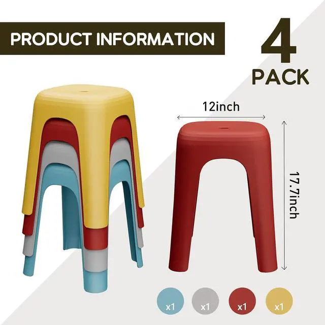 Alt view image 3 of 7 - 4 Pack Stackable Classroom Stools 18 Inch Nesting Plastic Stools Portable Backless Chairs for Classroom, Students, Adults, Living Room, Dining Room, Office Home