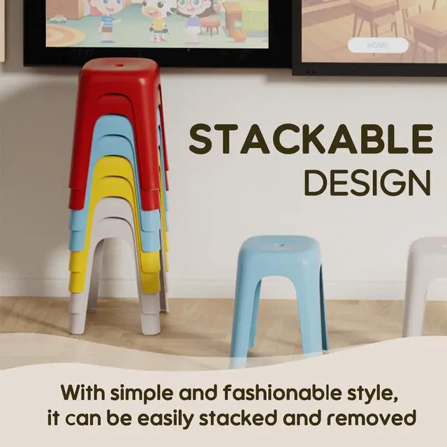 Alt view image 5 of 7 - 8 Pack Stackable Classroom Stools 18 Inch Nesting Plastic Stools Portable Backless Chairs for Classroom, Students, Adults, Living Room, Dining Room, Office Home