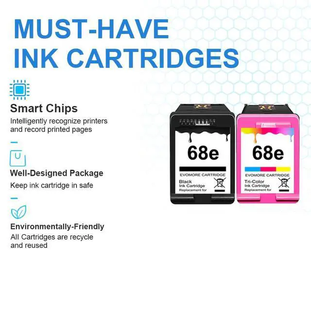 Alt view image 5 of 7 - 68XL Ink Cartridges Replacement for HP 68e 68 XL Ink Cartridges Black Color Combo Pack Compatible for HP Envy 6155e, 6500e, 6552e, 6555e, 6558e, 6100e, 6152e Printer(2Pack)