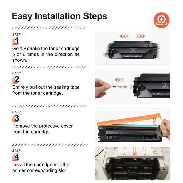 Alt view image 5 of 6 - CF280A Toner Compatible for HP 80A Toner Cartridge 4-Pack Black | Replacement for Pro 400 M401 M401A M401N M401D M401DN M401DNE M401DW MFP M425 M425DN M425DW Printer