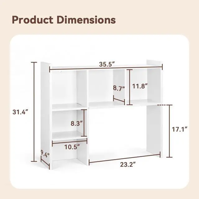 Alt view image 2 of 7 - White Desk Hutch, Dorm Organizers and Storage, Desktop Bookshelf with 5 Shelves, 3-Tier Wooden Desktop Organizer, Computer Desk with Hutch for Office Dorm Home