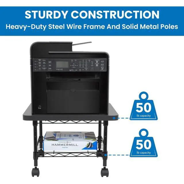 Alt view image 7 of 7 - Under Desk Printer Stand with Wheels | Mobile Printer and Fax Cart with Storage Shelf for Office and Home Use, 2 Tiers (Black)